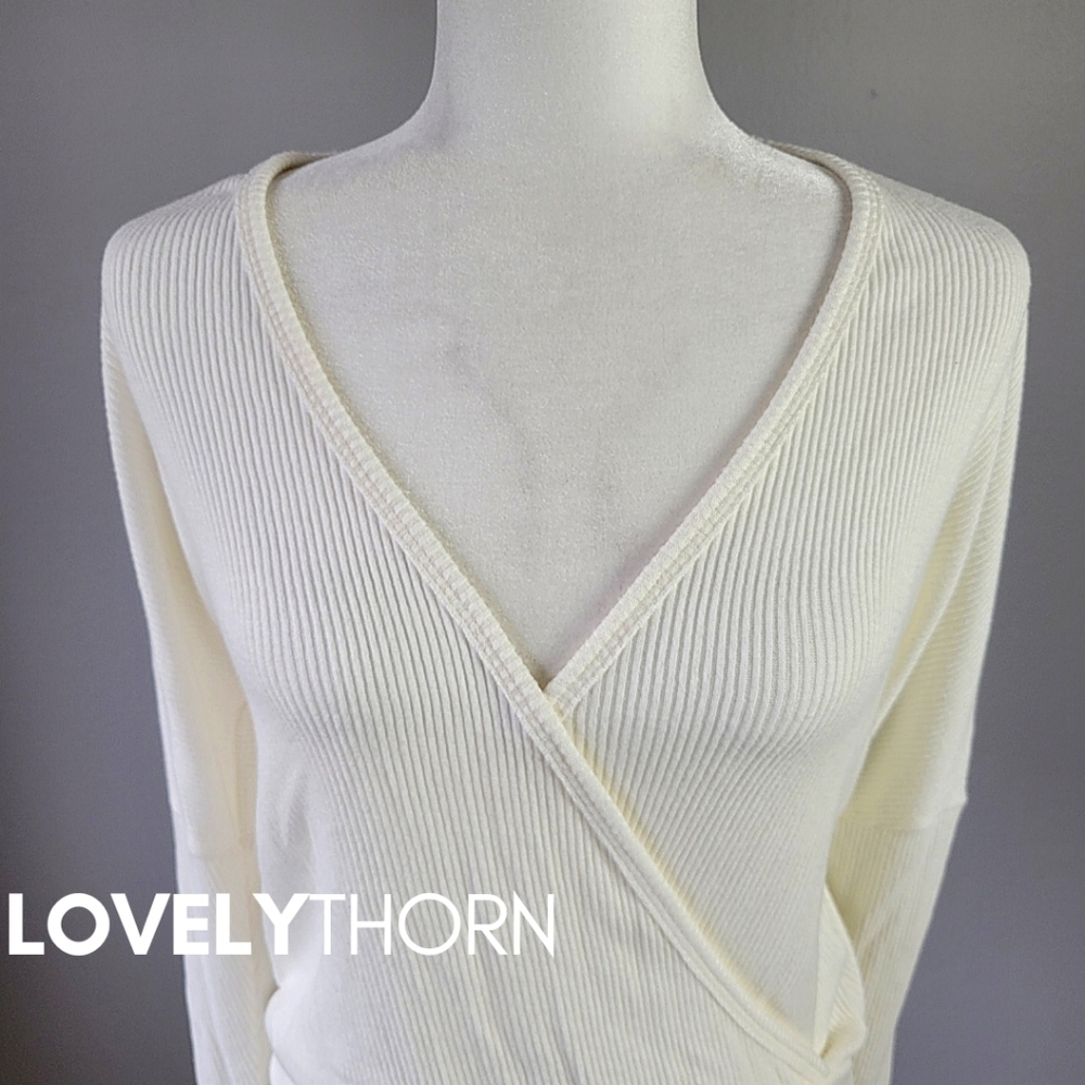 MICHAEL LAUREN // rhydian plunge v-neck rib knit surplice thumb hole sweater - Picture 6 of 11